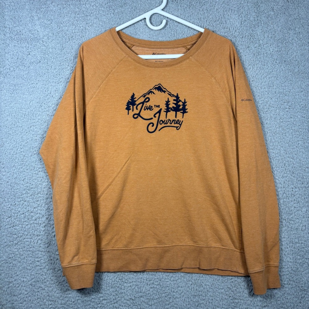 Columbia Sweatshirt Womens XL Orange Live The Journey Mountain Graphic Raglan
